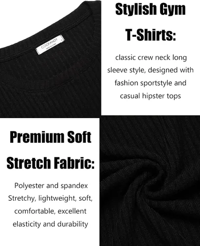 Vista 4 de COOFANDY Paquete de 2 camisetas musculares para hombre, elásticas, de manga larga, para gimnasio, entrenamiento, fisicoculturismo, camisetas