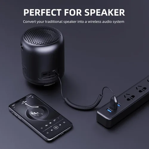 Vista 9 de Smof Adaptador auxiliar a Bluetooth 5.2 Receptor Bluetooth de 0.138 in con micrófono incorporado entrada auxiliar para transmisión de música