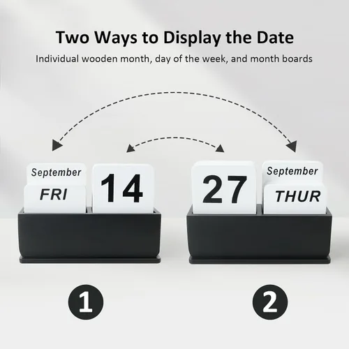 Vista 3 de Calendario Perpetuo de Bloques de Madera para Escritorio, Calendario Diario de Escritorio de Pie y Voltear con Gran Pantalla, Accesorios