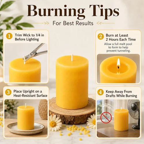 Vista 6 de Velas de pilar de cera de abeja natural, no tóxicas, 2 x 3 pulgadas, paquete de 6, 192 H de combustión larga Amarillo