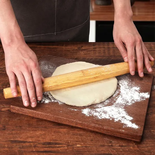 Vista 2 de Rodillos clásicos franceses de bambú, rodillo de madera para hornear masa de pizza, pastel y galleta, 15.8 pulgadas