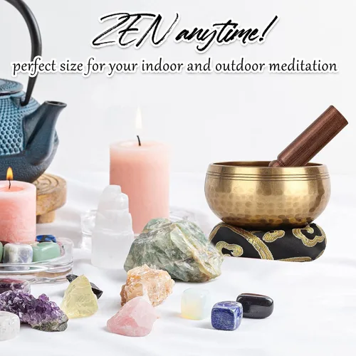 Vista 4 de Relaehih Juego de cuencos tibetanos para canto, martillados a mano en Nepal, cuenco de sonido para meditación, yoga, chakra, accesorios de Negro