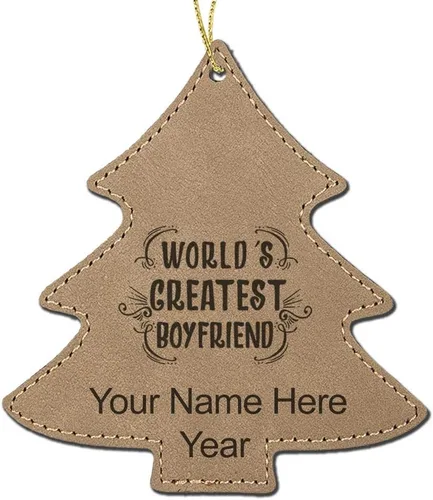 Vista 4 de LaserGram Adorno de Navidad personalizado, el mejor novio del mundo, piel sintética, idea de regalo grabada con láser personalizada