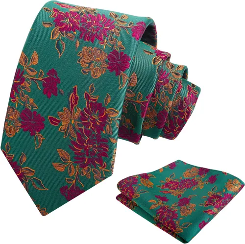 Vista 134 de Alizeal Mens 3.15inches Leaf Flower Pattern Tie with Floral Pocket Square Set