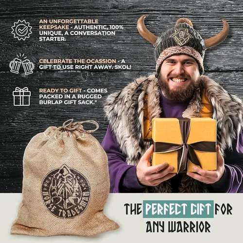 Vista 3 de Norse Tradesman Juego de Copas de Cuerno para Beber (4) – Copas de Tamaño Completo de 12 oz con Grabados de Nudos Celtas y Saco de Regalo