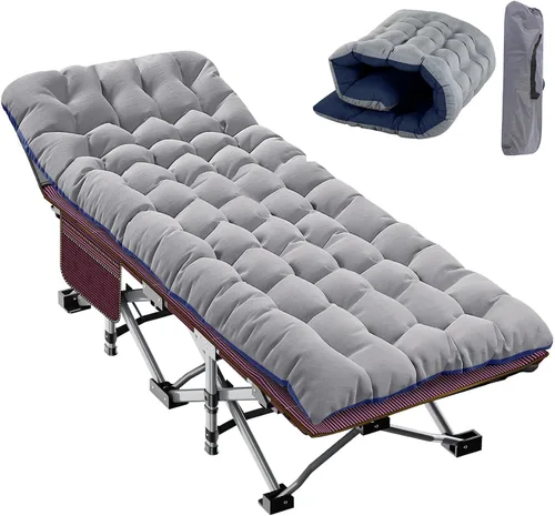 Vista 19 de Slsy Catre de camping plegable para adultos con almohadilla, catres de dormir portátiles acolchados, cama de campamento con bolsa de transporte