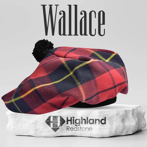 Vista 3 de Sombrero escocés Tam o Shanter Gorro escocés Tartan P.V Tartan (poliviscosa) Mezcla de lana con pompón Talla única para todos.