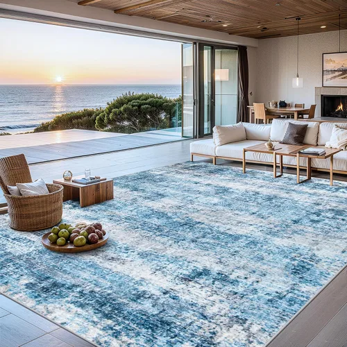 Vista 8 de Area Rugs - Alfombra para sala de estar, 4 x 6, lavable, moderna, abstracta, suave, neutra, antideslizante, grande para interiores, resistente a