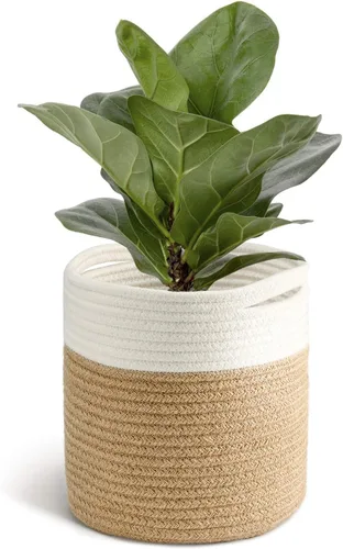 Vista 8 de TIMEYARD – Cesta para plantas de cuerda de yute resistente, tejida con diseño moderno para maceteros de interior de hasta 7.5 pulgadas, cesta