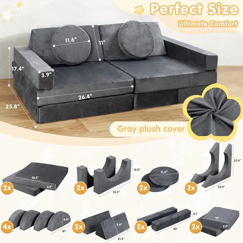 Vista 3 de JY QAQA - Juego de sofá modular de 18 piezas, sofá modular para niños pequeños con diseño de espuma convertible para niños y niñas, sofá modular