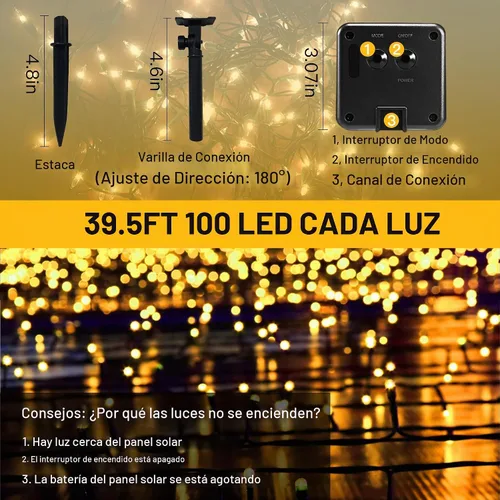 Vista 6 de Vimorg Guirnalda de luces solares para exteriores, paquete de 2 luces solares de Navidad de 79 pies, 200 LED, impermeables, con 8 modos