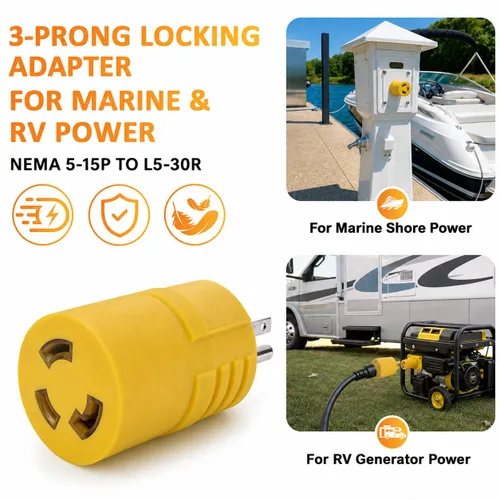 Vista 4 de Adaptador de RV de 30 amperios a 110V NEMA 5-15P a L5-30R Twist Lock