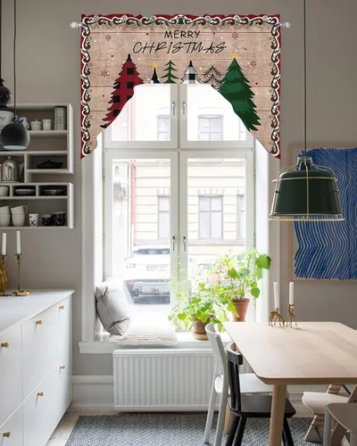Vista 5 de Árbol de Navidad, cenefa de cocina, cenefa con bolsillo para barra, paneles de cortina para dormitorio, sala de estar, baño, cafetería, ventanas