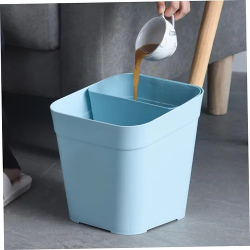 Vista 3 de Zerodeko Cubo de basura de cocina de doble compartimento, 2 compartimentos, cesta de basura de plástico para oficina en casa, color azul