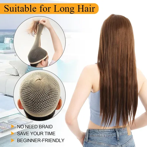 Vista 2 de BEEOS Gorra de malla extra grande para cabello largo con extremos abiertos, 3 piezas de alta elasticidad de red de pelo desnudo para mujer