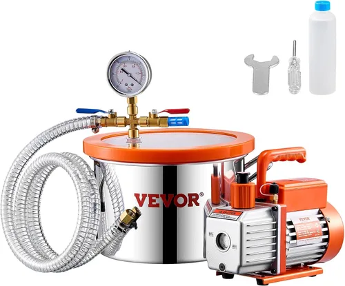 Vista 9 de VEVOR Cámara de vacío de 1.5 galones y kit de bomba de 3.5 CFM, cámara de acero inoxidable, kit de cámara de desgasificación de bomba de vacío