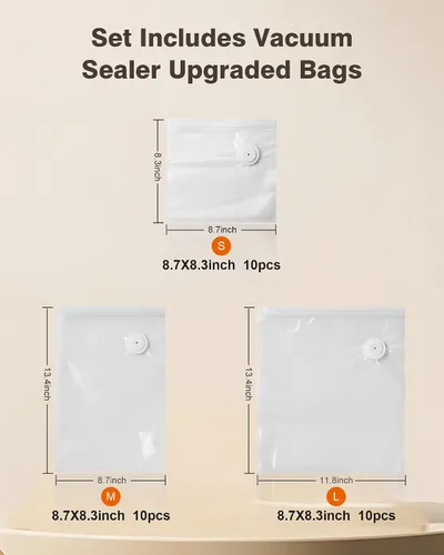 Vista 5 de Sellador al vacío para alimentos, diseño de chef para preservar la frescura, sellador al vacío manual compacto con 30 bolsas reutilizables, grado