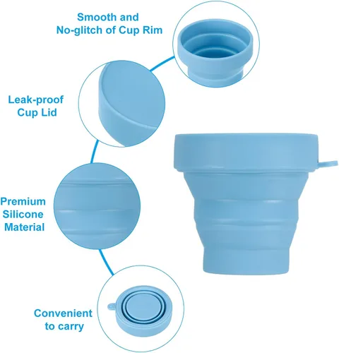 Vista 4 de PATIKIL Taza de viaje plegable, paquete de 4 vasos de agua plegables de viaje de 5.7 fl oz, taza de silicona portátil para acampar senderismo al Azul