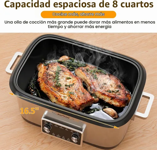 Vista 4 de Sunvivi Olla de cocción lenta programable de 8 cuartos de galón, calentador de alimentos multicocción 12 en 1 con temporizador digital, control