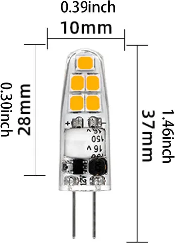 Vista 2 de Paquete de 8 bombillas LED G4 de 12 V de 1.3 W (bombilla halógena equivalente a 10 W), blanco cálido 3000 K G4JC base bi-pin para paisaje, debajo