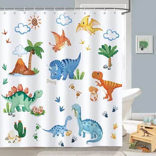 Vista 9 de Cortina de ducha Bonhause para niños ABC, linda decoración educativa del alfabeto animal para baño de niños pequeños, 72 x 72 pulgadas, tela
