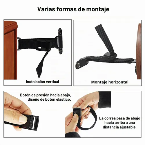 Vista 4 de Anclajes antipunta para muebles (2 juegos), anclaje de pared resistente para muebles, correas ajustables para terremotos, anclajes de muebles
