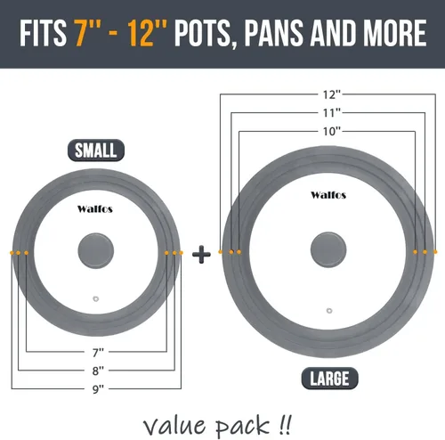 Vista 4 de Tapa Universal para Ollas, Sartenes y Cacerolas - Walfos Tapa de Vidrio Templado con Borde de Silicona Resistente al Calor, Libre de BPA, Tapas Gris