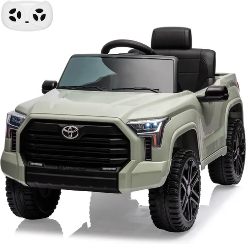 Vista 10 de Auto de paseo de 12 V para niños, camión Toyota con licencia, automóvil eléctrico a batería con música, luces LED, sistema de suspensión, puertas