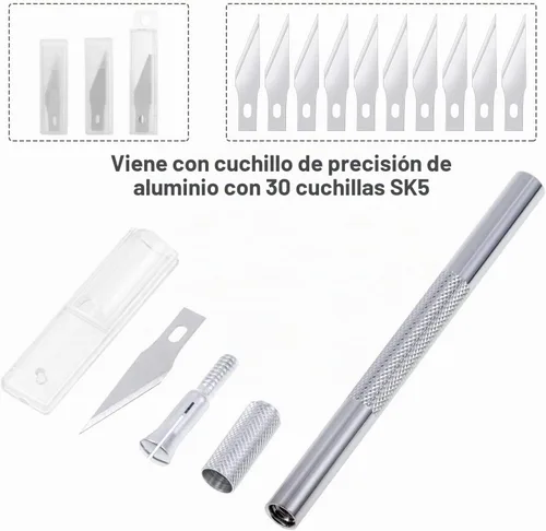 Vista 2 de Anezus Cuchillo de precisión y tapete de corte autocurable, juego de cuchillos de pasatiempos con 30 cuchillos para arte, hobby, manualidades A.Verde