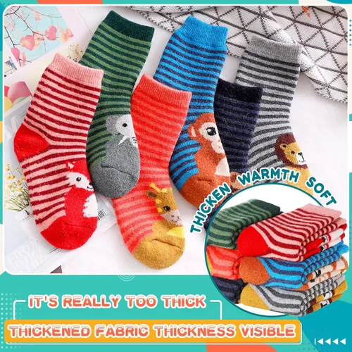 Vista 5 de Calcetines de lana para niños y niñas, de invierno, cálidos, gruesos, térmicos, pesados, para senderismo, equipo de regalo, acogedores, para niños