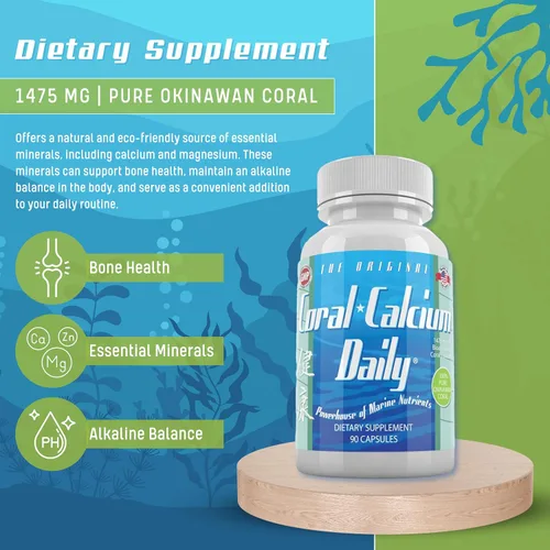 Vista 3 de Daily Health, Coral Calcium Pure Okinawa - Suplemento de grado marino con 72 oligominerales - 1475 mg, 90 cápsulas vegetales (suministro de 1 mes)