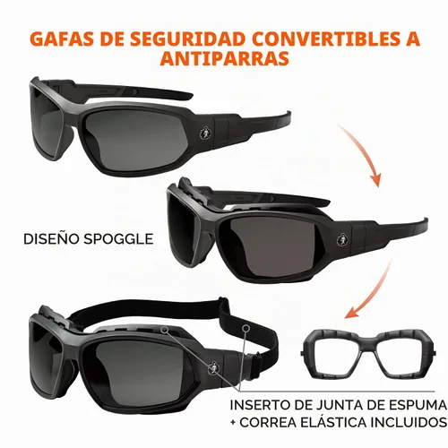 Vista 4 de Ergodyne Skullerz Loki Spoggles Gafas de Seguridad Convertibles Antiarañazos - Incluye Junta y Correa para Convertir a Gafas Protectoras, Antivaho