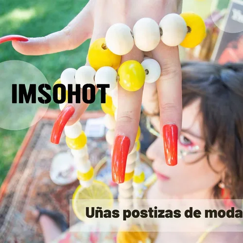 Vista 7 de IMSOHOT Uñas postizas a presión con forma de almendra, francesas, color azul medio, uñas postizas degradadas con purpurina con diseños de diamantes