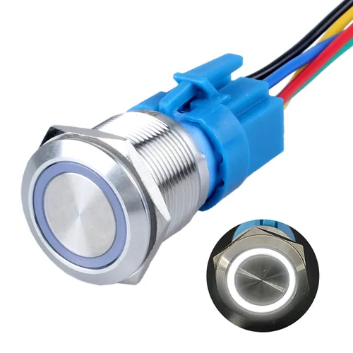 Vista 16 de 2 piezas de interruptor de botón momentáneo de metal de 0.630 in (ON) -Off 12V 24V DC Halo Ring LED iluminado impermeable anti-vandalismo carcasa