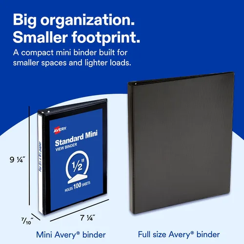 Vista 2 de Carpeta Avery. Minicarpeta duradera con gancho para hojas de 5.5 x 8.5 pulgadas, Negro