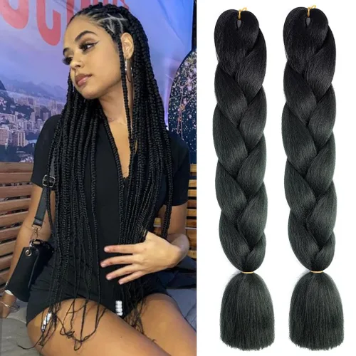 Vista 8 de Paquete de 3 extensiones de cabello trenzado de arco iris de 24 pulgadas, mezcla de cuatro colores para trenzas, trenzas de caja jumbo de fibra