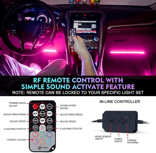 Vista 5 de Xprite Luces interiores de auto RGB mejoradas de 144 LED con control de aplicación inteligente/control remoto inalámbrico, modo de sincronización