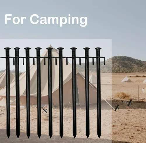 Vista 7 de Cheardia Paquete de 10 estacas resistentes para tienda de campaña, estacas de 10 pulgadas para acampar al aire libre, estacas de metal negro