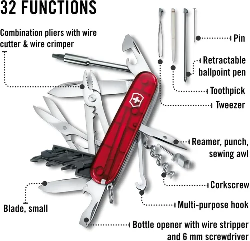 Vista 8 de Victorinox CyberTool M - Cuchillo suizo de bolsillo con 32 funciones, color rojo transparente