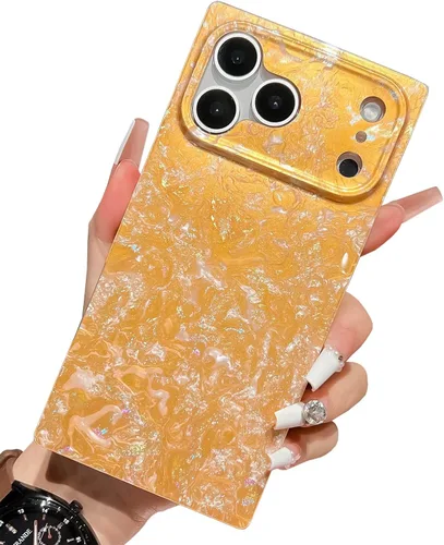Vista 24 de Elegante Funda con Concha de Madre Perla para Niña Compatible con iPhone 14 de 6.1 Pulgadas, Funda Rectángulo con Borde, Elegante y delgada