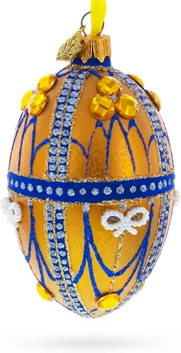 Vista 3 de Golden Jewels - Adorno de huevo de cristal de 4 pulgadas Hand Painted in Ukraine, German Glass, Italian Paints, Hanging Ribbon, Gift Tag, Gift