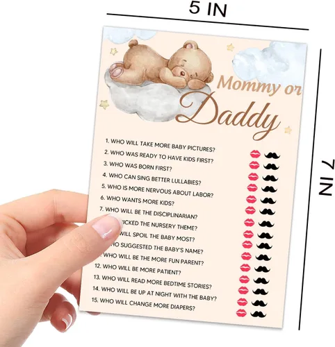 Vista 3 de Juegos de baby shower, juego de mamá o papá, tarjetas de fiesta temática de oso pequeño para niños o niñas neutros de género, suministros de fiesta