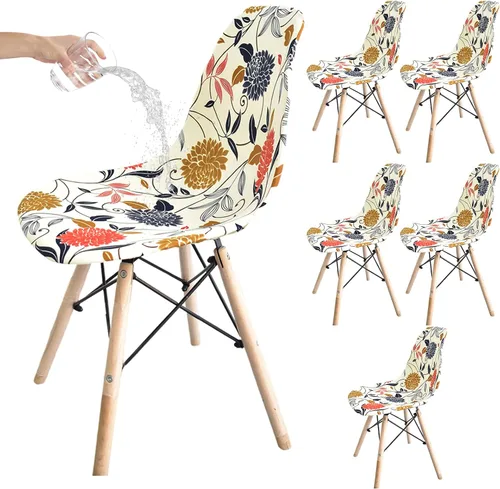 Vista 26 de HAOYONG Fundas para silla de comedor modernas de mediados de siglo, funda estampada para silla sin brazos, fundas elásticas para cocina, oficina