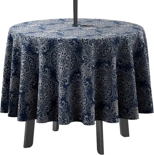 Vista 22 de Mantel redondo para interior/exterior de 58 pulgadas, mantel redondo impermeable para patio, manteles para mesa circular de primavera/verano