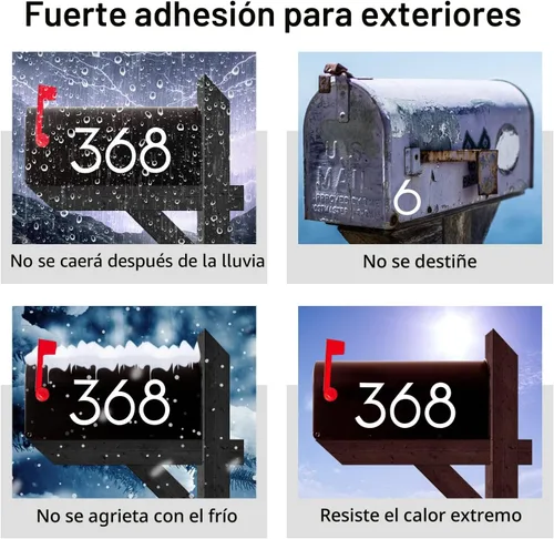 Vista 4 de 2 pulgadas Números reflectantes de buzón para exterior, 5 juegos de pegatinas numeradas con lengüetas adhesivas para fácil colocación y despegado