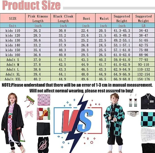 Vista 3 de Deaboat Disfraz de cosplay negro, bata kimono, uniforme con conjunto completo de cosplay para niñas, niños y adultos