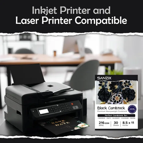 Vista 7 de SANZIX 30 hojas de papel de cartulina negra de 8.5 x 11 pulgadas, 80 libras/216 GSM, papel de impresora pesado para tarjetas de bricolaje, álbumes