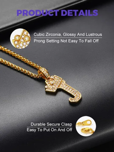 Vista 3 de Richsteel Collar con inicial para hombre, chapado en oro de 18 quilates, corona brillante con circonita cúbica, monograma, colgante para mujer