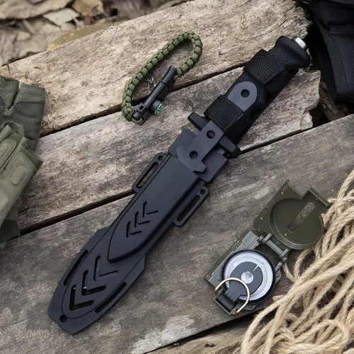 Vista 6 de Cuchillo de caza Dispatch de hoja fija con vaina, juego de cuchillos de supervivencia de 12" y 8" para hombres, cuchillo táctico Bowie con mango