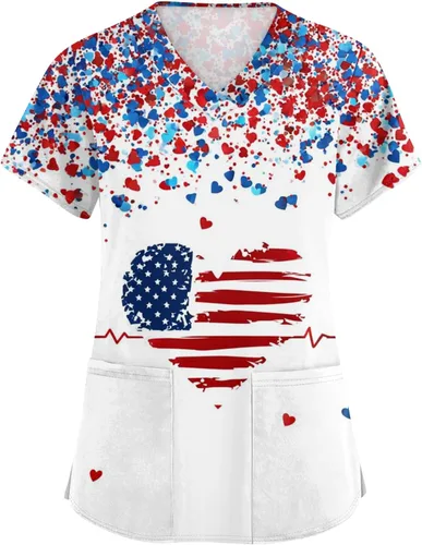Vista 15 de Camisetas de uniforme médico de Navidad para mujer, talla grande, estampado ##896-Multicolor